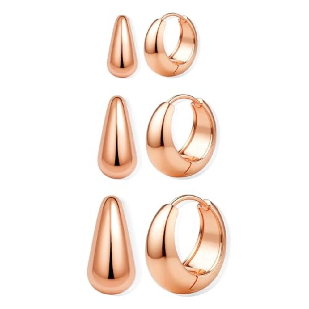 3Pairs 14K Gold Plated Hoop Earrings Set for Women Chunky Earring Silver Plated